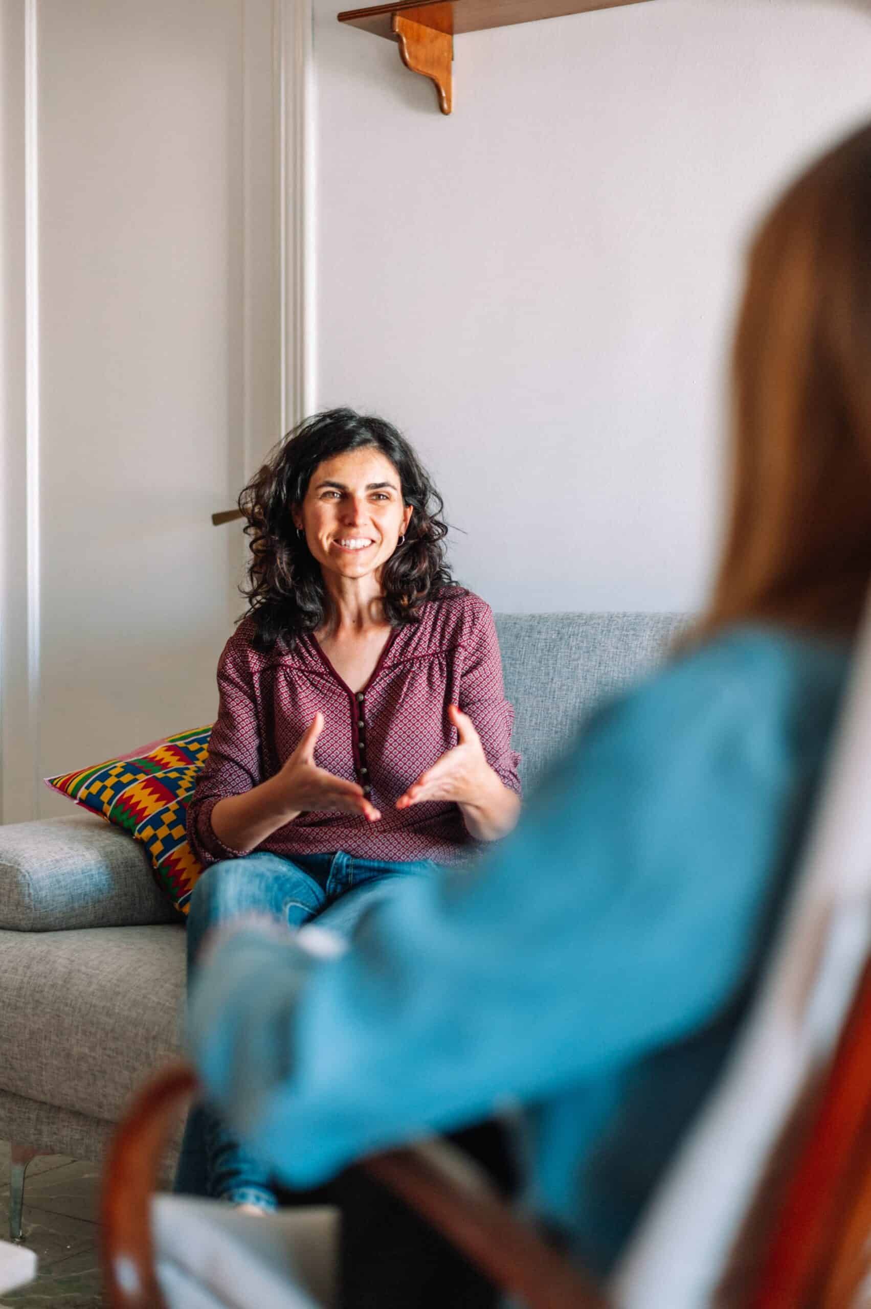 A woman enjoying an individual therapy session through Harmony Place Recovery.