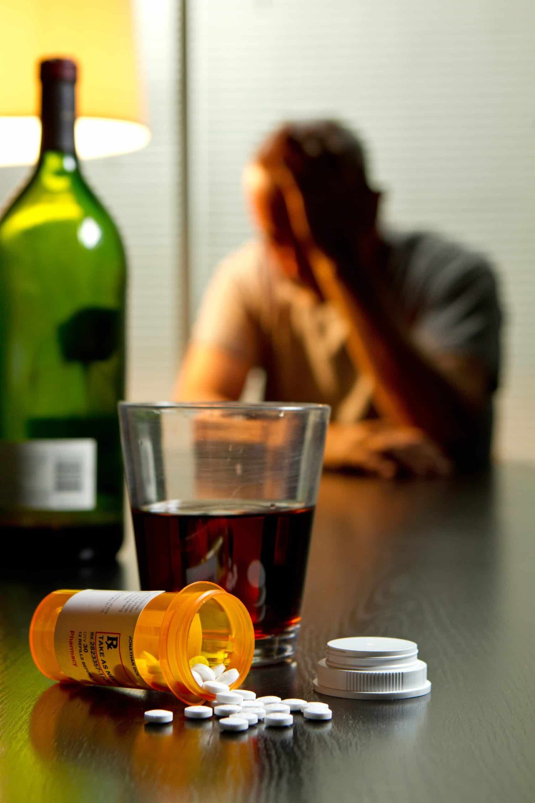 person struggles with alcohol and prescription drug addiction in Los Angeles