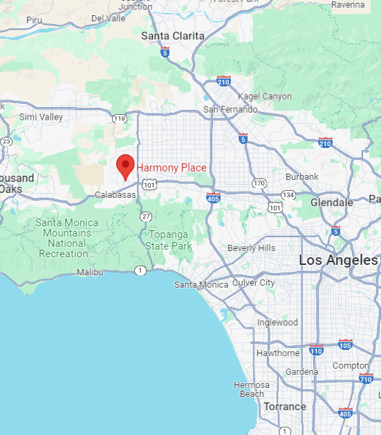 Map of areas around Harmony Place addiction rehab near LA