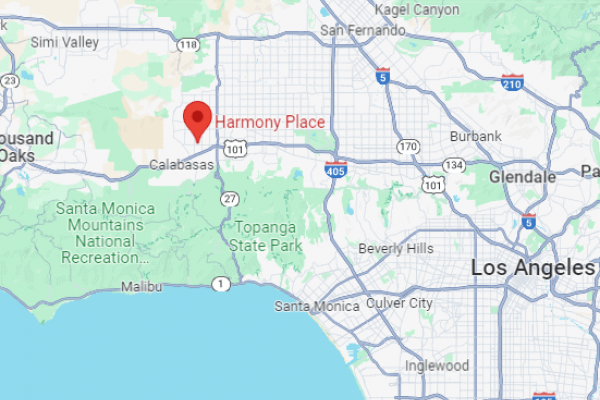 Map of areas around Harmony Place addiction rehab near LA